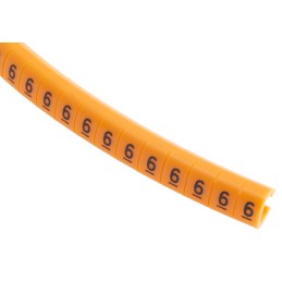 1 Reel of 100 - RS PRO Snap On Cable Markers, Black on Orange, Pre-printed '6', 4 - 5mm Cable