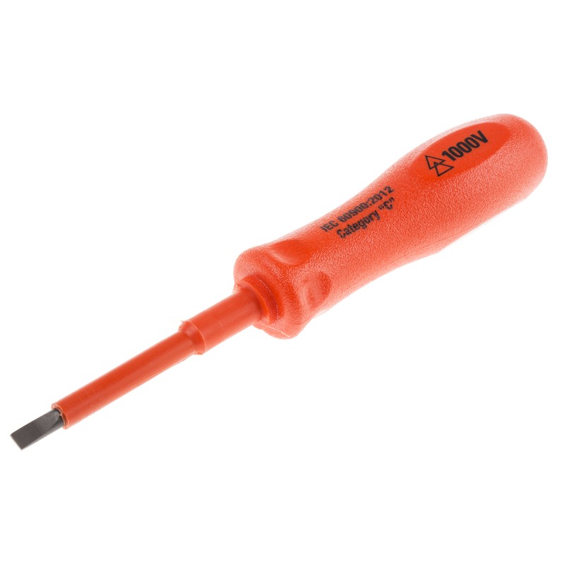 1 pcs - ITL Insulated Tools Ltd Slotted Insulated Screwdriver, 5 x 1 mm Tip, 75 mm Blade, VDE/1000V, 152 mm Overall