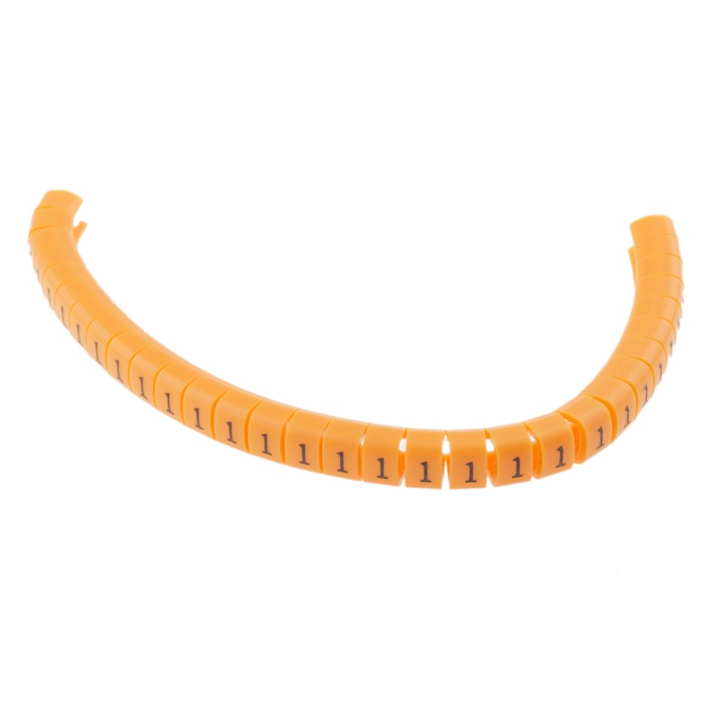 1 Reel of 100 - RS PRO Snap On Cable Markers, Black on Orange, Pre-printed '1', 4 - 5mm Cable
