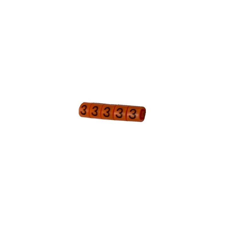 1 Bag of 250 - RS PRO Slide On Cable Marker, Black on Orange, Pre-printed '3', 3 - 4.2mm Cable