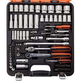 1 pcs - Bahco 103-Piece Metric 1/2 in, 1/4 in Deep Socket/Standard Socket/Spanner/Allen Key/Bit Set with Ratchet, 6 point, Hex