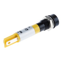 1 pcs - RS PRO Yellow Panel Mount Indicator, 24V dc, 8mm Mounting Hole Size, Solder Tab Termination, IP67