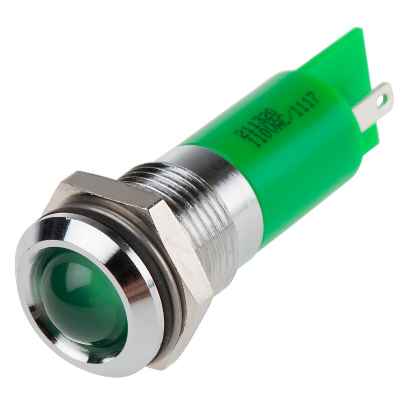 1 pcs - RS PRO Green Panel Mount Indicator, 110V ac, 14.5mm Mounting Hole Size, Solder Tab Termination, IP40