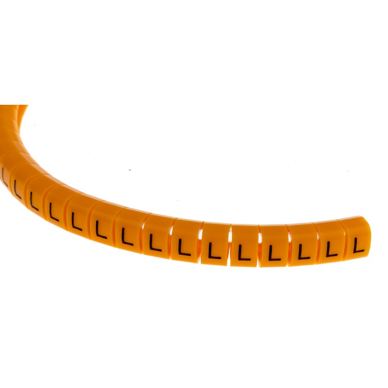1 Reel of 100 - RS PRO Snap On Cable Markers, Black on Orange, Pre-printed 'L', 4 - 5mm Cable