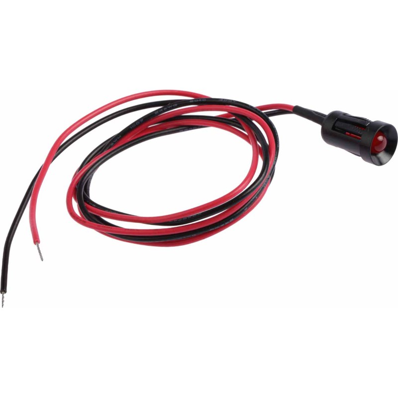 1 pcs - RS PRO Red Panel Mount Indicator, 12V dc, 8mm Mounting Hole Size, Lead Wires Termination