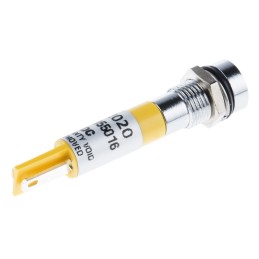 1 pcs - RS PRO Yellow Panel Mount Indicator, 8mm Mounting Hole Size, Solder Tab Termination, IP67
