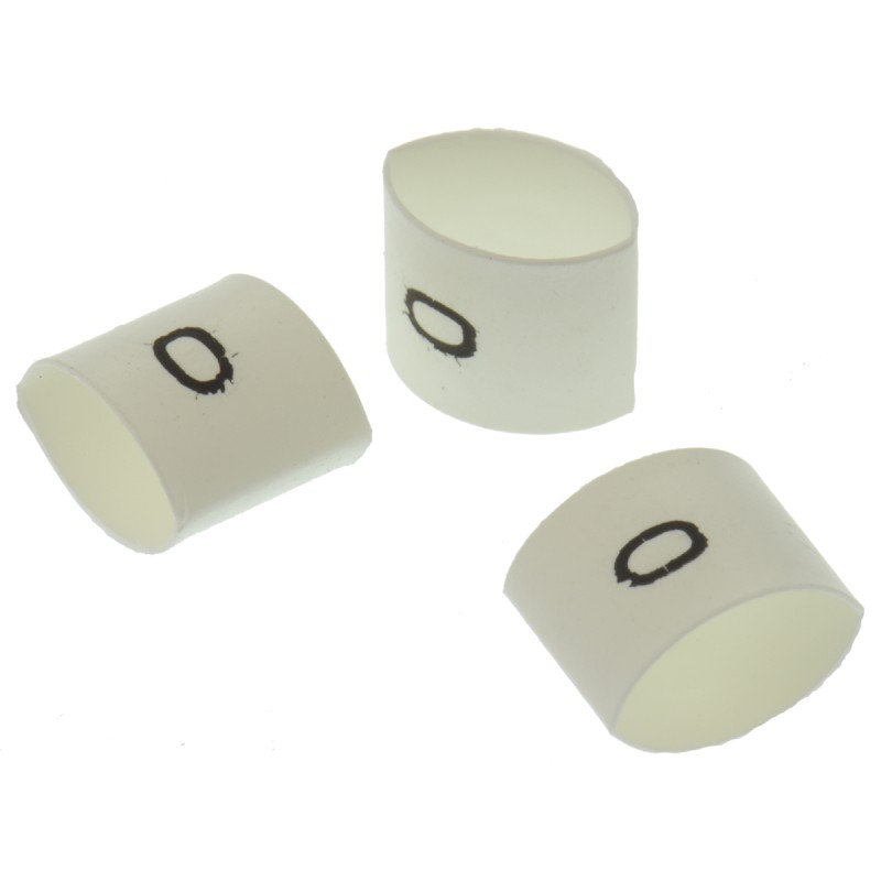1 Bag of 100 - TE Connectivity Heat Shrink Cable Markers, White, Pre-printed '0', 2 - 6mm Cable