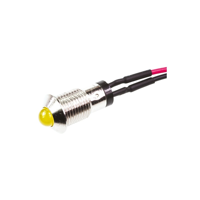 1 pcs - Marl Yellow Panel Mount Indicator, 2.8V, 8mm Mounting Hole Size, Lead Wires Termination