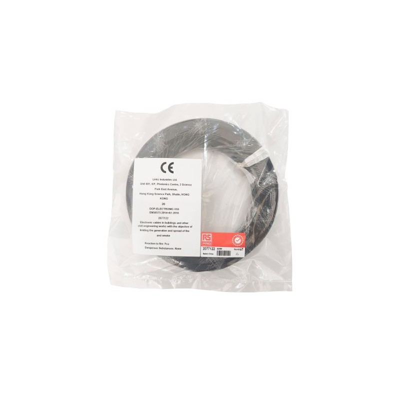 1 Reel of 50 M - RS PRO Black 0.08 mm² Hook Up Wire, 28 AWG, 1/0.32 mm, 50m, ETFE Insulation