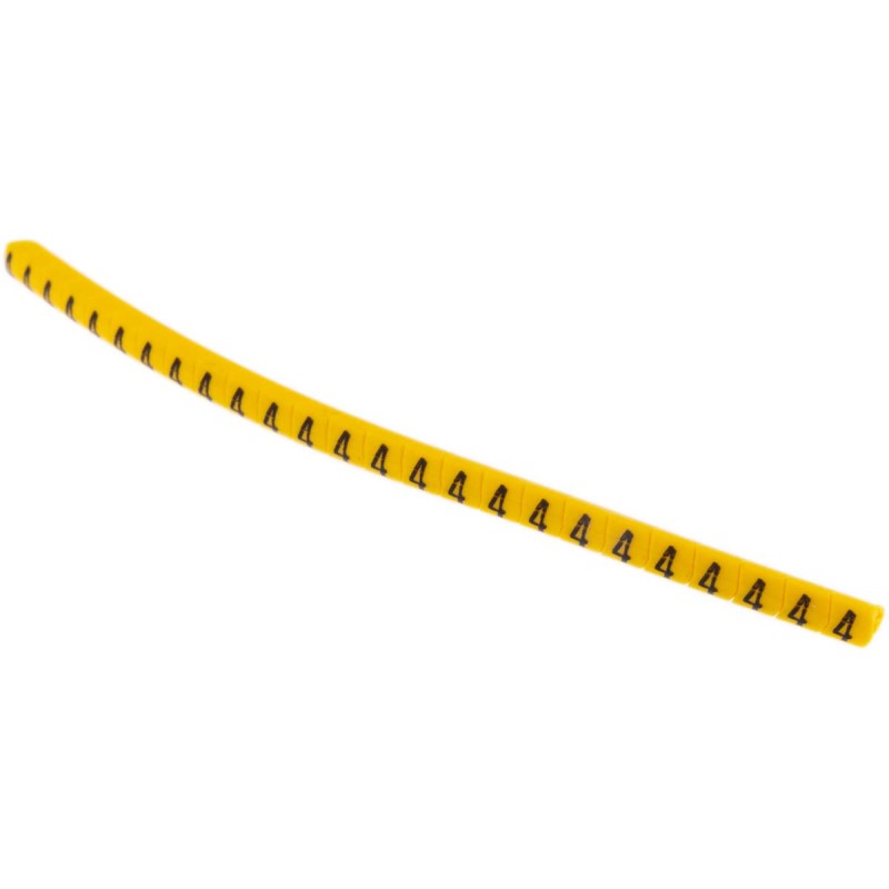 1 Bag of 250 - HellermannTyton Helagrip Slide On Cable Markers, Black on Yellow, Pre-printed '4', 1 - 3mm Cable