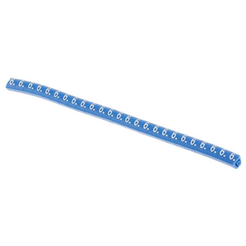 1 Bag of 250 - HellermannTyton Helagrip Slide On Cable Markers, White on Blue, Pre-printed '6', 2 - 5mm Cable
