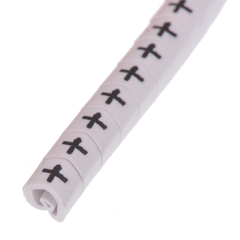 1 Bag of 250 - HellermannTyton Helagrip Slide On Cable Markers, Black on White, Pre-printed '+', 2 - 5mm Cable