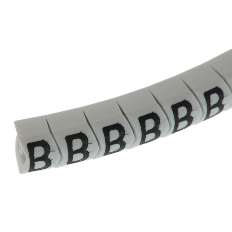 1 Bag of 250 - HellermannTyton Helagrip Slide On Cable Markers, Black on White, Pre-printed 'B', 2 - 5mm Cable