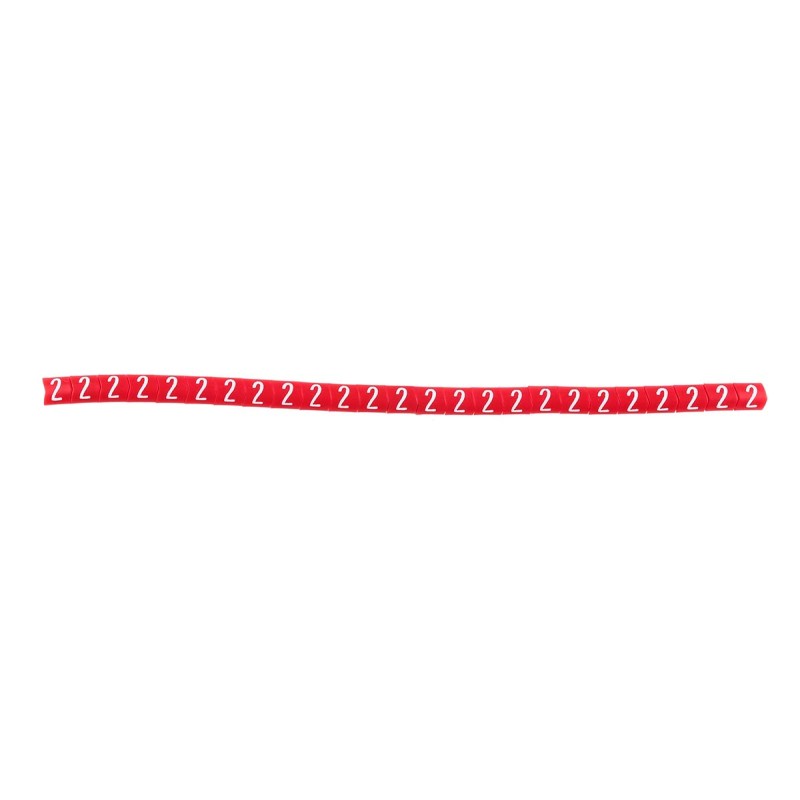 1 Bag of 250 - HellermannTyton Helagrip Slide On Cable Markers, White on Red, Pre-printed '2', 1 - 3mm Cable, for Cables & Wires