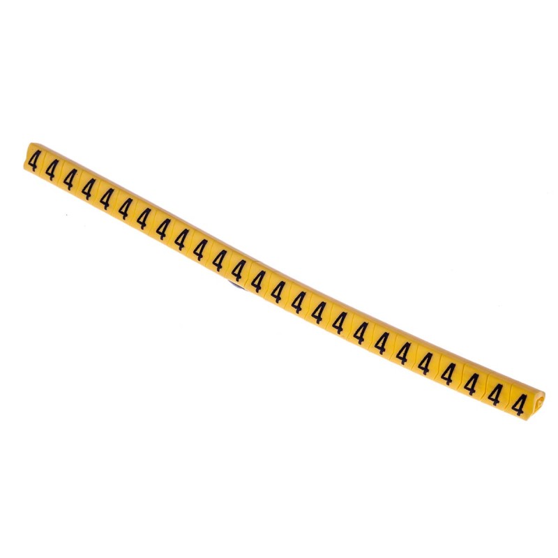 1 Bag of 250 - HellermannTyton Helagrip Slide On Cable Markers, Black on Yellow, Pre-printed '4', 2 - 5mm Cable