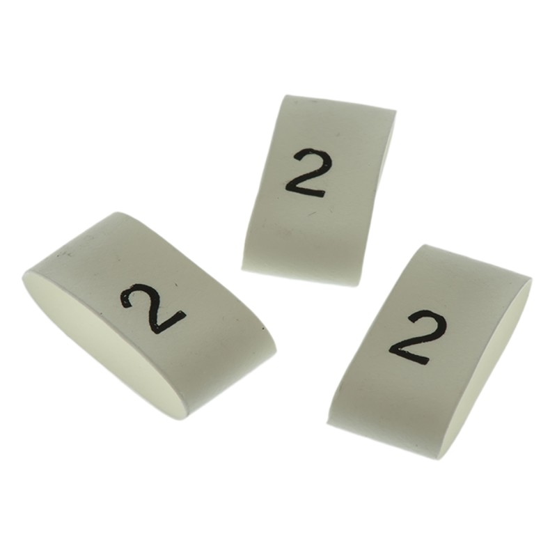 1 Bag of 100 - TE Connectivity Heat Shrink Cable Markers, White, Pre-printed '2', 4 - 12mm Cable