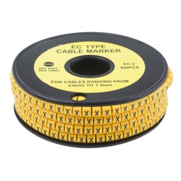 1 Reel of 500 - RS PRO Slide On Cable Markers, Black on Yellow, Pre-printed 'X', 3.6 - 7.4mm Cable