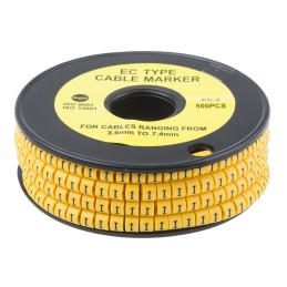 1 Reel of 500 - RS PRO Slide On Cable Markers, Black on Yellow, Pre-printed 'I', 3.6 - 7.4mm Cable