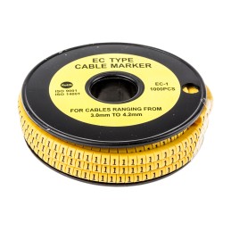 1 Reel of 1000 - RS PRO Slide On Cable Markers, Black on Yellow, Pre-printed '1', 3 - 4.2mm Cable