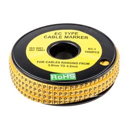 1 Reel of 1000 - RS PRO Slide On Cable Markers, Black on Yellow, Pre-printed 'P', 3 - 4.2mm Cable