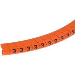 1 Reel of 250 - HellermannTyton Helagrip Slide On Cable Markers, Black on Orange, Pre-printed '3', 4 - 9mm Cable