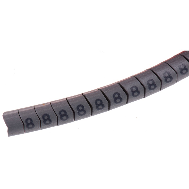 1 Reel of 250 - HellermannTyton Helagrip Slide On Cable Markers, Black on Grey, Pre-printed '8', 4 - 9mm Cable