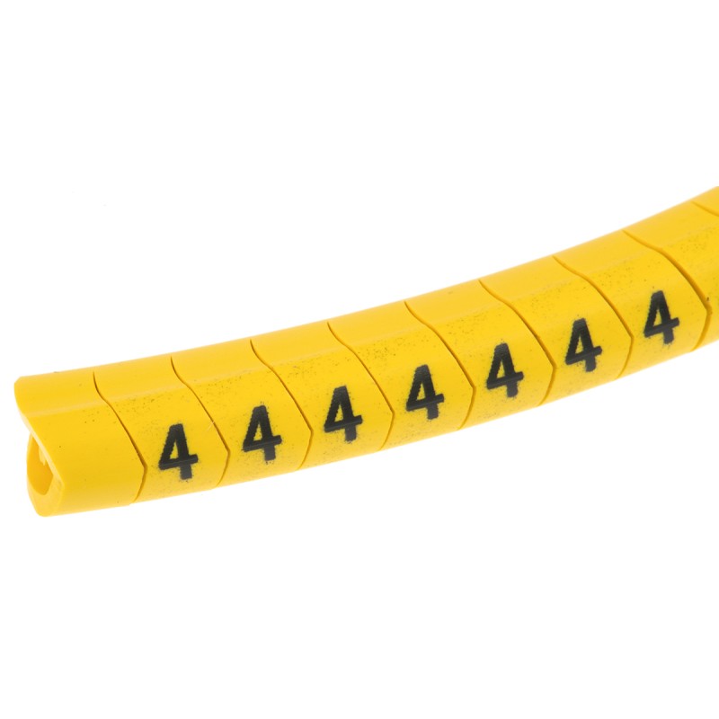 1 Reel of 250 - HellermannTyton Helagrip Slide On Cable Markers, Black on Yellow, Pre-printed '4', 4 - 9mm Cable