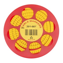1 Reel of 250 - HellermannTyton Helagrip Slide On Cable Markers, Black on Yellow, Pre-printed '4', 4 - 9mm Cable