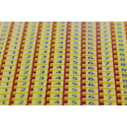 1 Bag of 200 - HellermannTyton WIC1 Snap On Cable Markers, Yellow, Pre-printed '0 - 9', 2 - 2.8mm Cable