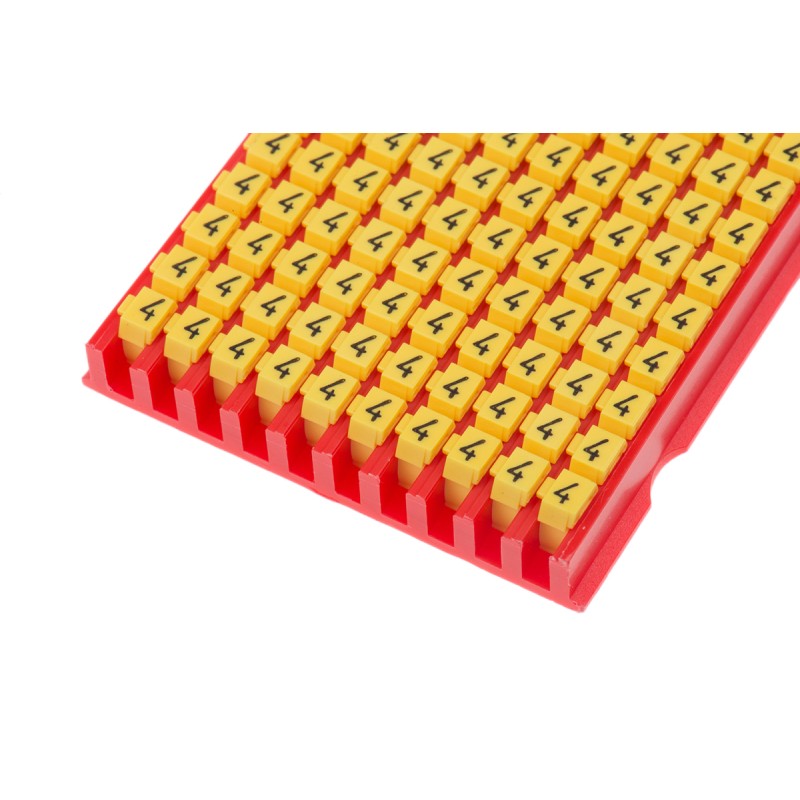 1 Bag of 200 - HellermannTyton WIC1 Snap On Cable Markers, Yellow, Pre-printed '4', 2 - 2.8mm Cable