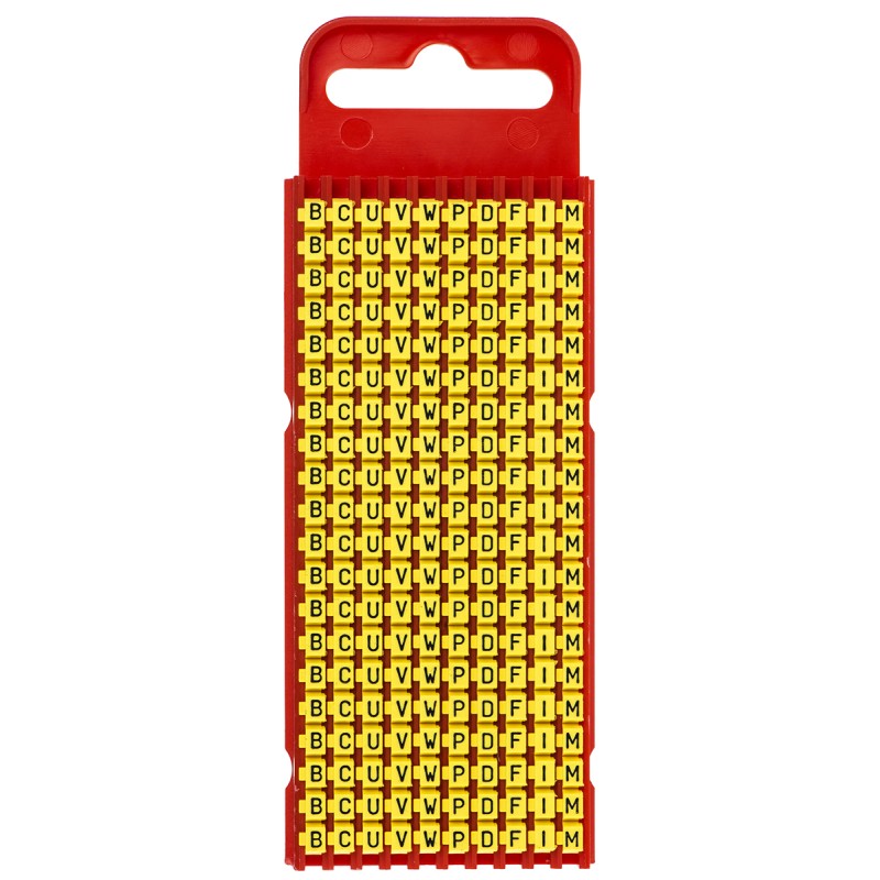 1 Bag of 200 - HellermannTyton WIC1 Snap On Cable Markers, Yellow, Pre-printed 'B, C, D, F, I, M, P, U, V, W', 2 - 2.8mm Cable