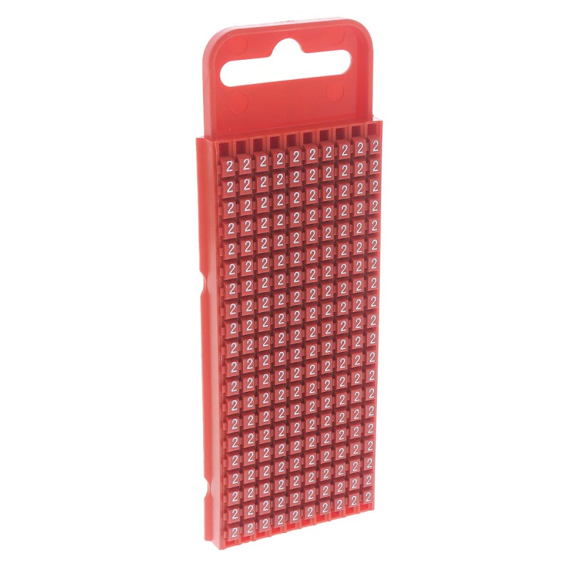 1 Bag of 200 - HellermannTyton WIC1 Snap On Cable Markers, Red, Pre-printed '2', 2 - 2.8mm Cable