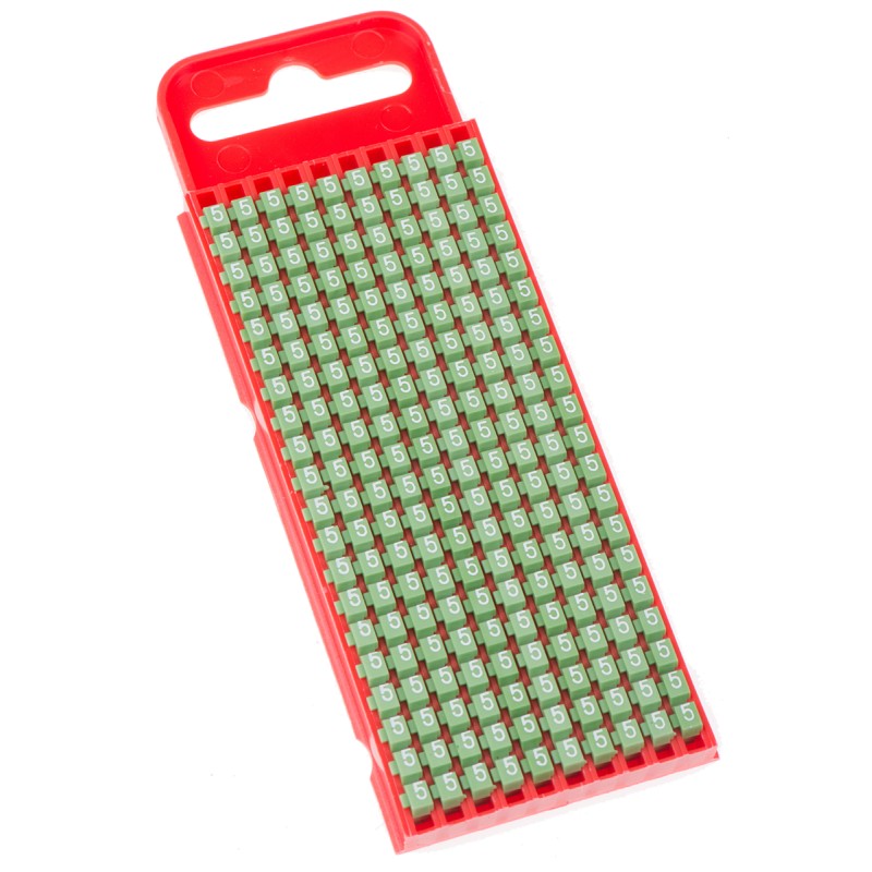1 Bag of 200 - HellermannTyton WIC1 Snap On Cable Markers, Green, Pre-printed '5', 2 - 2.8mm Cable
