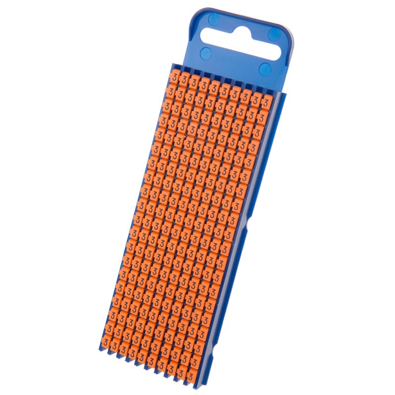 1 Bag of 200 - HellermannTyton WIC2 Snap On Cable Markers, Orange, Pre-printed '3', 2.8 - 3.8mm Cable