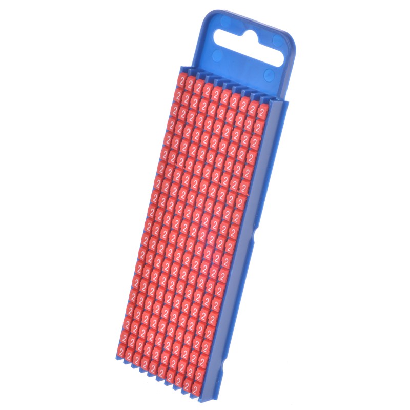 1 Bag of 200 - HellermannTyton WIC2 Snap On Cable Markers, Red, Pre-printed '2', 2.8 - 3.8mm Cable