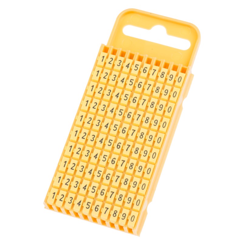 1 Bag of 100 - HellermannTyton WIC3 Snap On Cable Markers, Yellow, Pre-printed '0 - 9', 4.3 - 5.3mm Cable