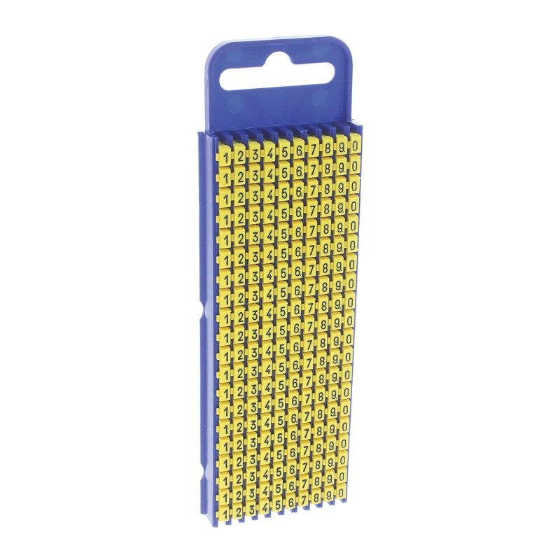 1 Bag of 200 - HellermannTyton WIC2 Snap On Cable Markers, Yellow, Pre-printed '0 - 9', 2.8 - 3.8mm Cable