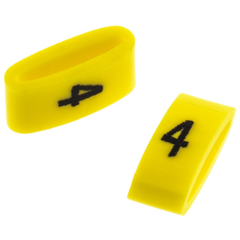 1 Bag of 500 - HellermannTyton Ovalgrip Slide On Cable Markers, Black on Yellow, Pre-printed '4', 2.5 - 6mm Cable