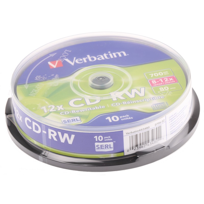 1 pcs - Verbatim CD-RW, 700 MB, 12X, 10 Pack