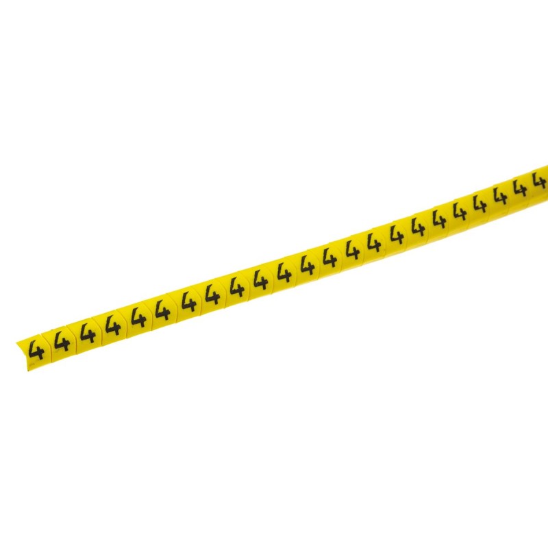 1 Reel of 1000 - HellermannTyton Helagrip Slide On Cable Markers, Black on Yellow, Pre-printed '4', 2 - 5mm Cable