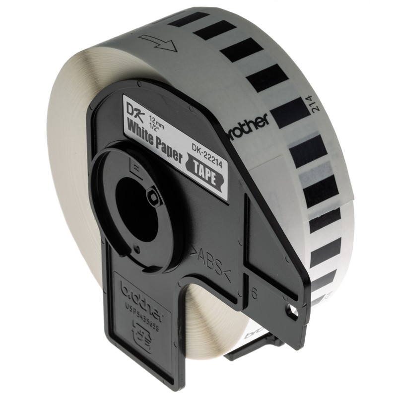 1 pcs - Brother White Black Print Label Roll, 12mm Width, 1 Roll Qty