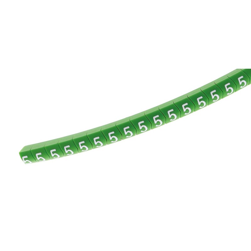 1 Reel of 1000 - HellermannTyton Helagrip Slide On Cable Markers, White on Green, Pre-printed '5', 2 - 5mm Cable