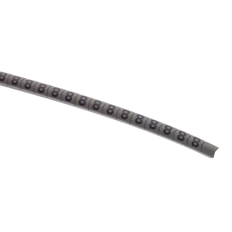 1 Reel of 1000 - HellermannTyton Helagrip Slide On Cable Markers, Black on Grey, Pre-printed '8', 1 - 3mm Cable