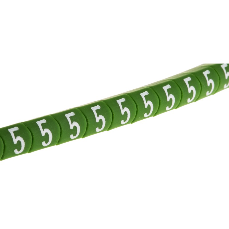 1 Reel of 1000 - HellermannTyton Helagrip Slide On Cable Markers, White on Green, Pre-printed '5', 1 - 3mm Cable