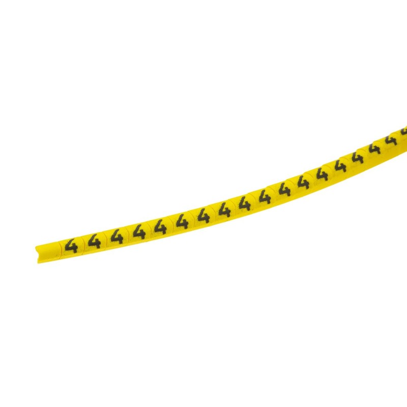 1 Reel of 1000 - HellermannTyton Helagrip Slide On Cable Markers, Black on Yellow, Pre-printed '4', 1 - 3mm Cable