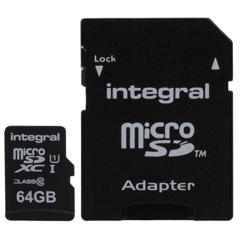 1 pcs - Integral Memory 64 GB MicroSDXC Micro SD Card, Class 10