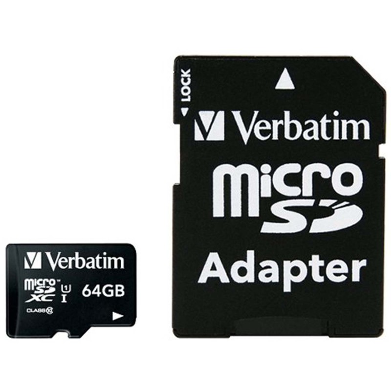 1 pcs - Verbatim 64 GB MicroSDXC Micro SD Card, Class 10