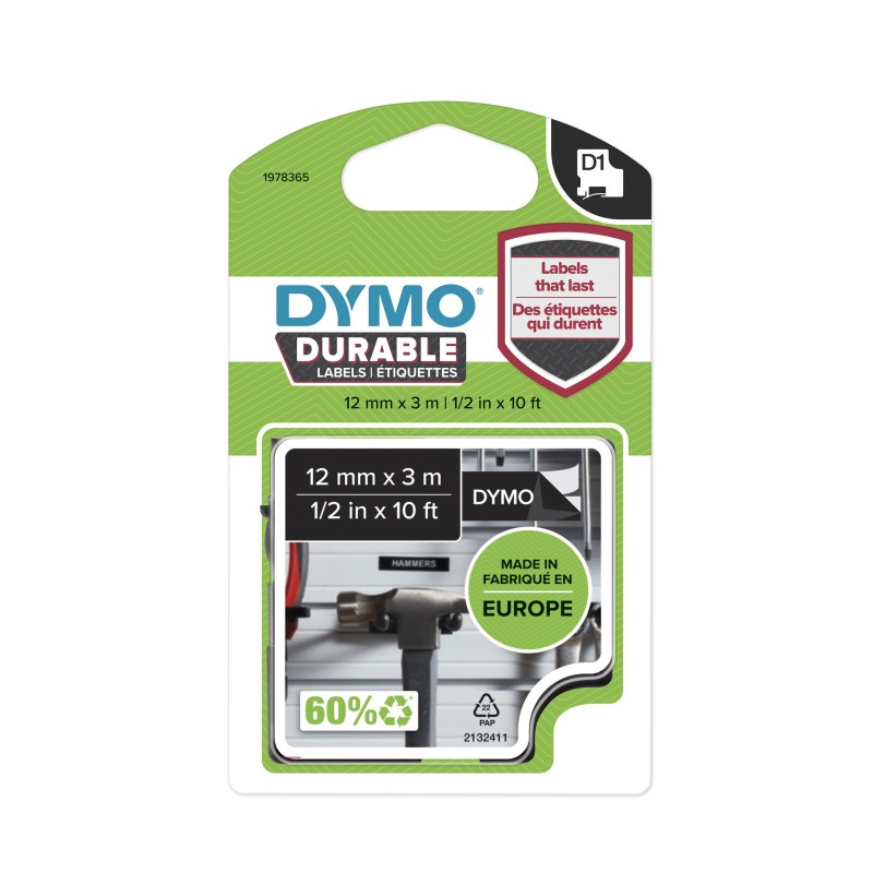 1 pcs - Dymo White on Black Label Printer Tape, 3 m Length
