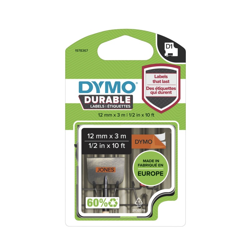 1 pcs - Dymo Black on Orange Label Printer Tape, 3 m Length