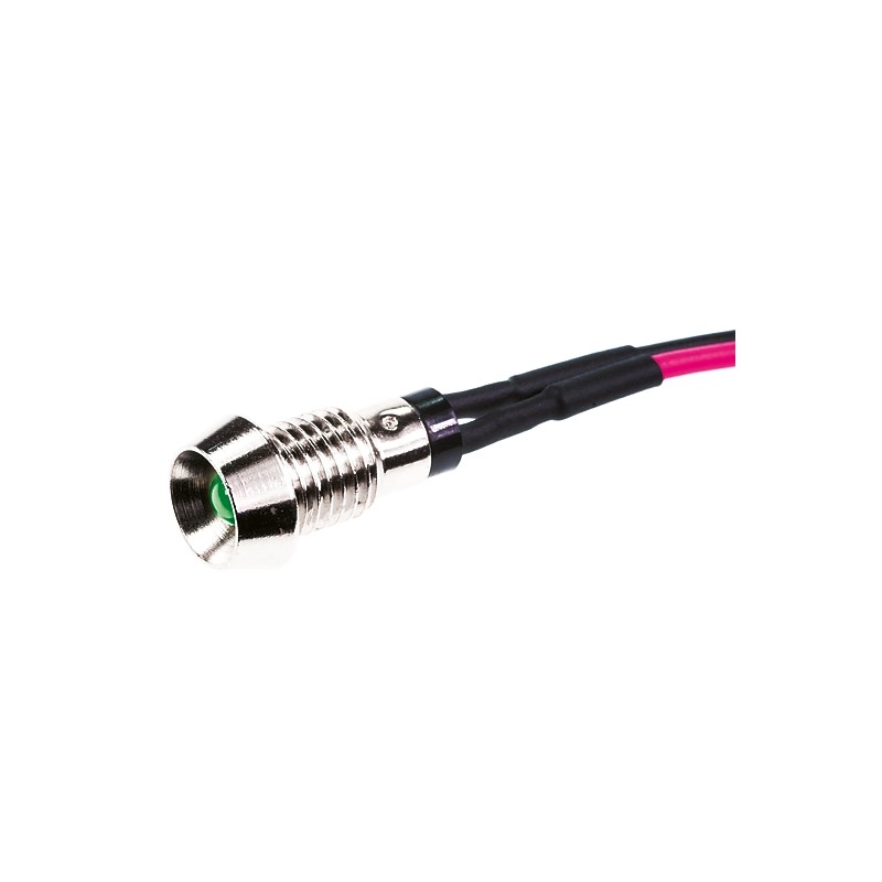 1 pcs - Marl Green Panel Mount Indicator, 2.8V, 6mm Mounting Hole Size, Lead Wires Termination